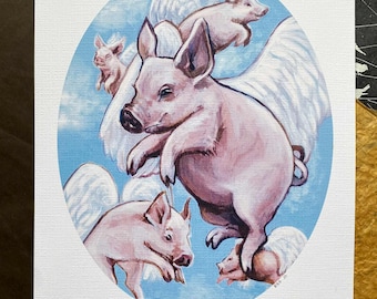 When Pigs Fly Print – Signed Whimsical Pig Art (8x10)