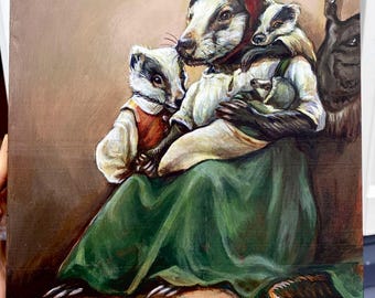 Kunstdruk Rosemary the Badger – Renaissance schilderij moederschap