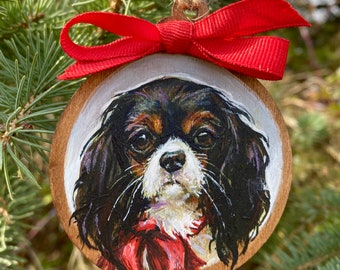 Adorno de retrato de mascota personalizado - Retratos de animales pintados a mano en adorno de Navidad de madera