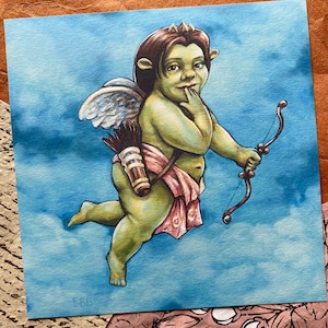 Cherub Princess Fiona Print Signed & Dated - Renaissance 8 x 8 Shrek Print on Deluxe Watercolor Paper - High Quality