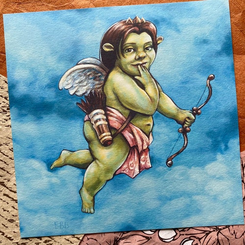 Cherub Princess Fiona Print Signed & Dated - Renaissance 8 x 8 Shrek Print on Deluxe Watercolor Paper - High Quality