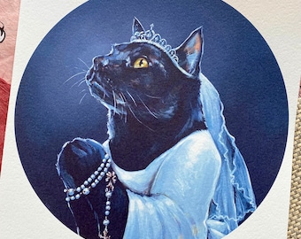 ファースト・コミュニティ・キャット・アートプリント – カトリック、ヴィンテージスタイル (8x8)