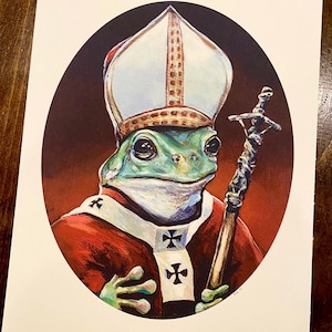 Papa Giovanni Rana la prima stampa firmata e datata - Classico cattolico 8 x 10 Rana arborea Divertente parodia stampa su carta per acquerello di lusso