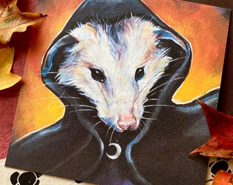 Konsttryck med kuslig opossum – Abigail, gotisk Halloweendekoration