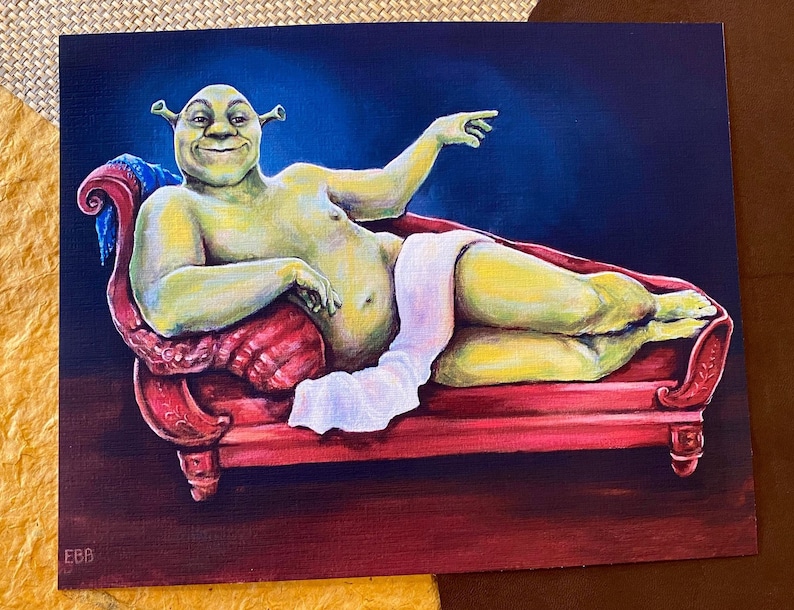Renaissance Shrek-kunstdruk, grappig wanddecoratie, middeleeuws portret boeman, memecadeau, eigenzinnige galerij