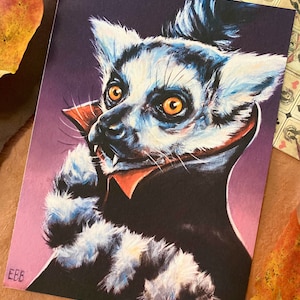 Eduardo the Dracula Lemur Print - 5x7 Art Print on Deluxe Watercolor Paper - High Quality