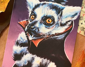 Eduardo the Dracula Lemur Art Print - Watercolor Paper (5x7)