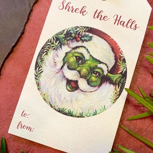 Shrek Gift Tag Printable Download - Instant Download of 6 Christmas Shrek Gift Tags - Vintage Santa Funny 90s Gag Gift