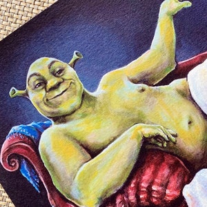 Impresión IMPERFECTA Renaissance Shrek firmada y fechada Impresión renacentista 8 x 10 en papel de acuarela de lujo Arte clásico de alta calidad imagen 6