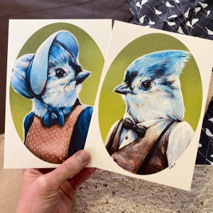 Tufted Titmouse Couple Art Prints #1-30 Batch A - Funny Cute Romantic Vintage Farmhouse Gothic 5x7 prints on Deluxe Watercolor Paper