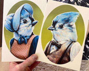 Konsttryck av par av tuftade mesar – Akvarellpapper i vintagestil med lantlig stil