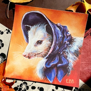 Gertrude the Possum Art Print #1-20 Batch B - Opposum Spooky Halloween Vintage Quirky Moody Bonnet  print on Deluxe Watercolor Paper