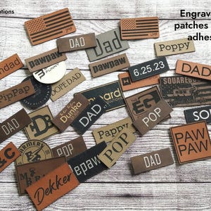 Custom engraved leatherette patches - heat press adhesive - faux leather patches - custom patch - leatherette patches - 20 patch minimum