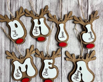 Personalized Retro Reindeer Christmas Ornament: Custom Letter Ornament