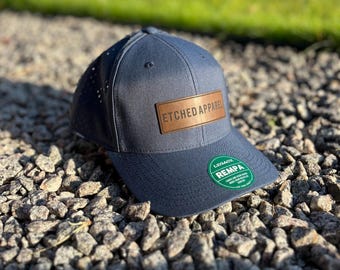 Custom Performance Hat: Engraved Leather Patch, Personalized Text or Logo