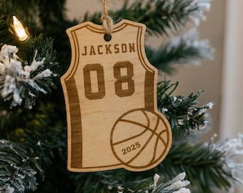 Personalized Basketball Jersey Ornament - Engraved Wood Christmas Keepsake - Sport Ornament - Christmas Ornament - Basketball Ornament