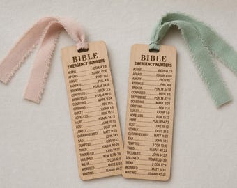 Bible Emergency Number Wooden Bookmark | Engraved Christian Bookmark | Scripture Gift for Women | Faith-Based Gift | Laser Engraved Bookmark