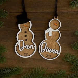 Personalized Laser Cut Wooden Snowman Ornament: Christmas Tree Ornament