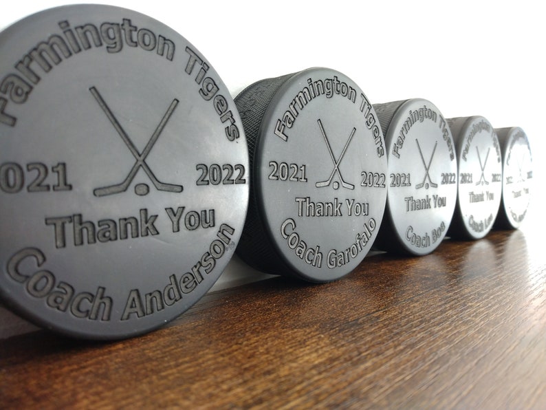 Personalized hockey pucks | coach gifts | hockey pucks | engraved hockey pucks | thank you gift | coaches gift | team player gift | engraved