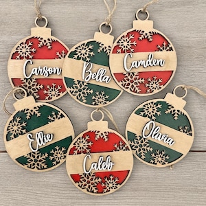 Personalized Snowflake Wood Ornament: Custom Name Christmas Decor
