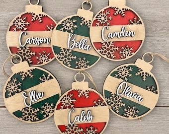 Personalized Snowflake Wood Ornament: Custom Name Christmas Decor
