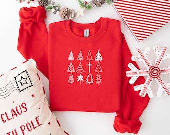 Christmas Tree Sweatshirt with Cross | Faith-Inspired Holiday Crewneck | Christian Christmas Sweater | Cozy Winter Pullover
