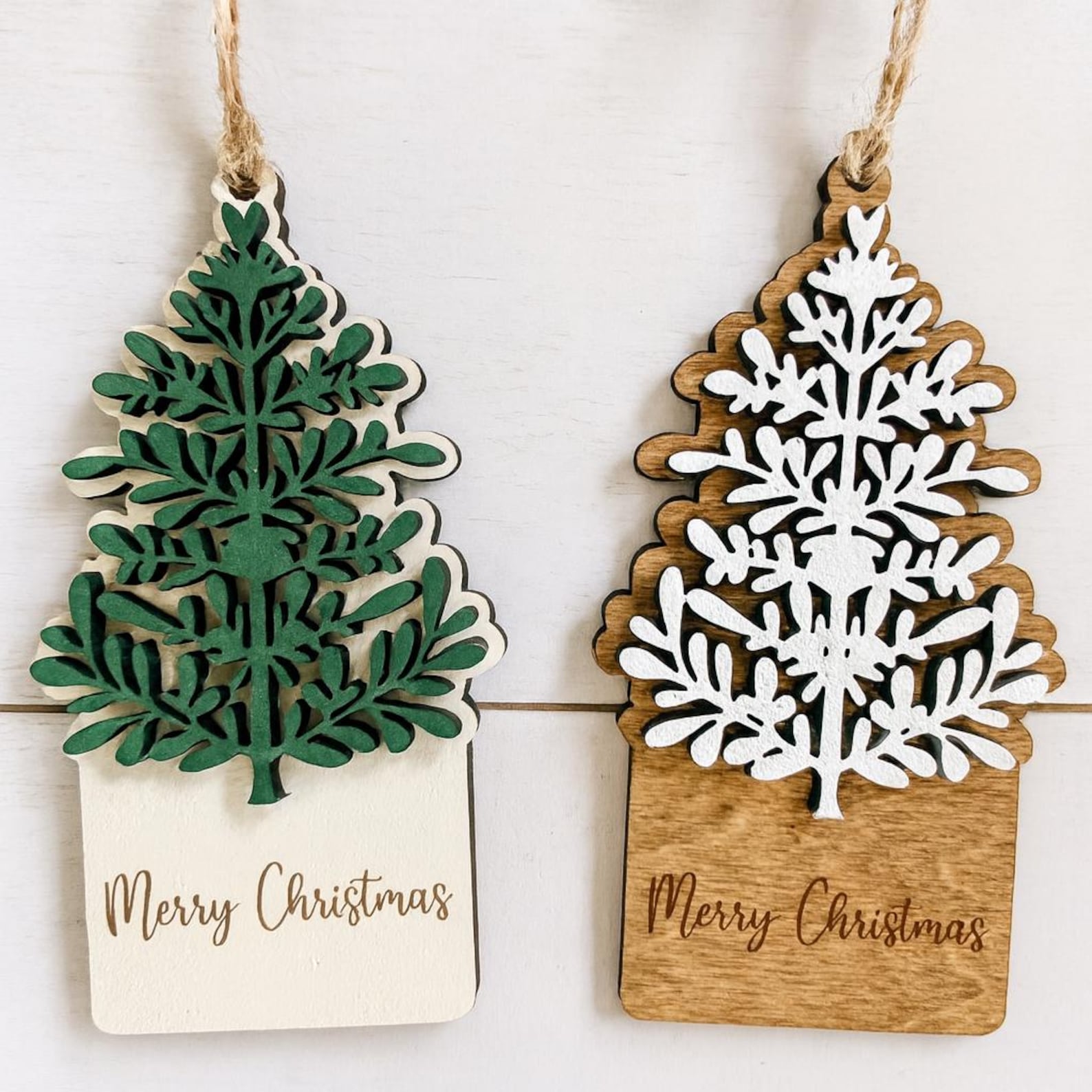 Rustic Layered Wood Christmas Tree Ornament: Farmhouse Style - Etsy