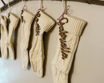 Personalized Stocking Tags - Wooden Name Tag - Knit Stocking - Customized Wooden Tag - Laser Cut Tag