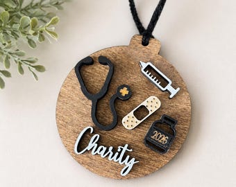 Personalized Nurse or Doctor Ornament 2026 | RN Gift | Medical School Graduation Keepsake | Custom Wooden Nurse Ornament | CNA Doctor Gift