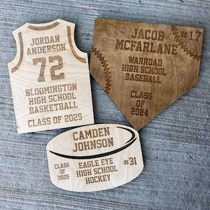 Laser Engraved Solid Wood Sports Plaque: Baseball, Basketball, Hockey
