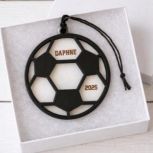 Personalized Wood Soccer Ornament | Custom Engraved Christmas Gift image 2