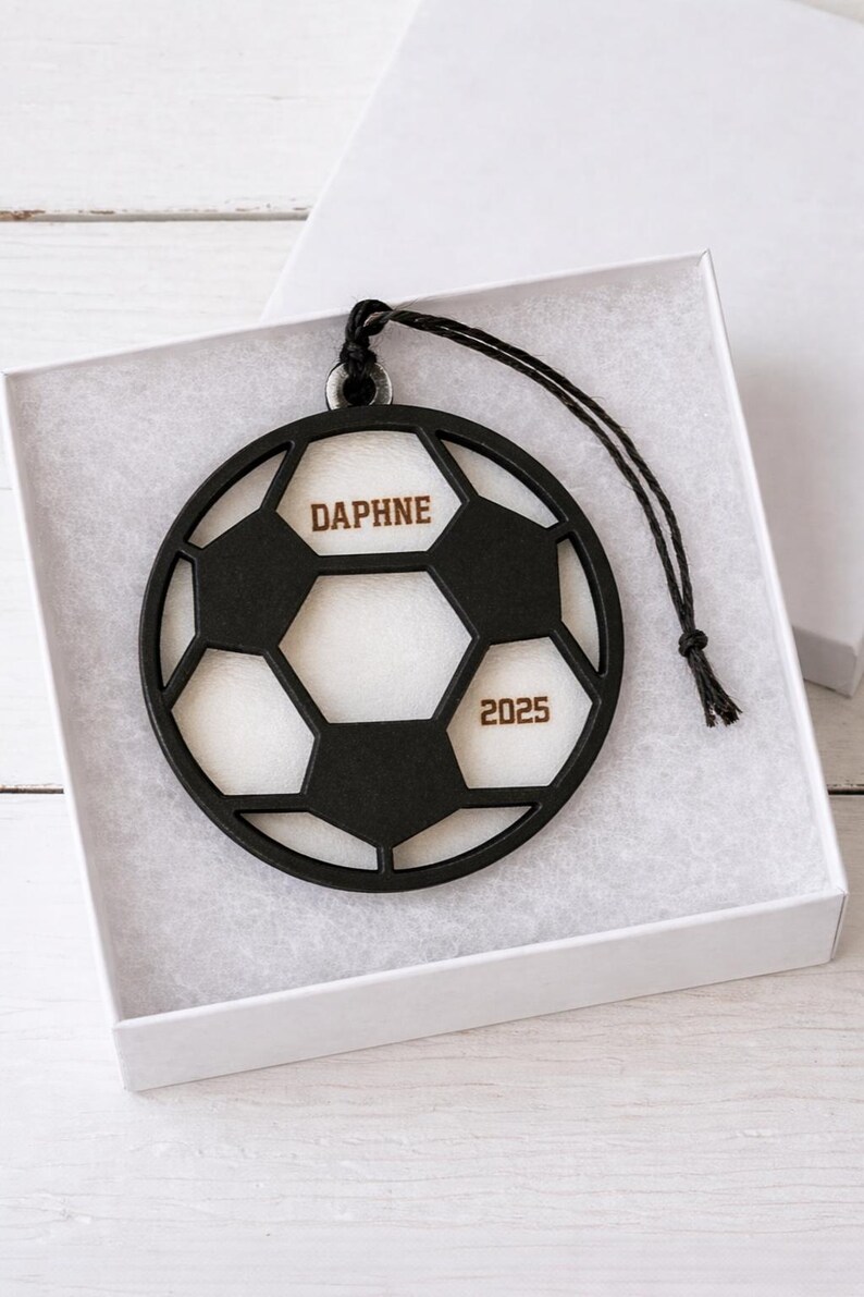 Personalized Wood Soccer Ornament | Custom Engraved Christmas Gift image 2