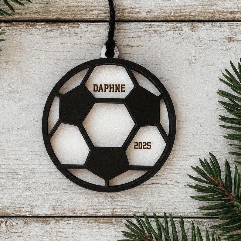 Personalized Wood Soccer Ornament | Custom Engraved Christmas Gift image 1