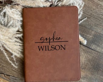 Personalized Faux Leather Portfolio | Zippered Portfolio Notepad Holder | Monogram Leatherette Portfolio | Refillable Organizer | Gift