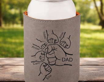 Personalized Dad Fist Bump Faux Leather Can Cooler