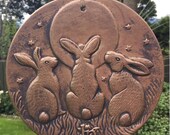 Moon Gazing Triple Hares Plaque Celtic Pagan Litha Garden Decor Summer Solstice