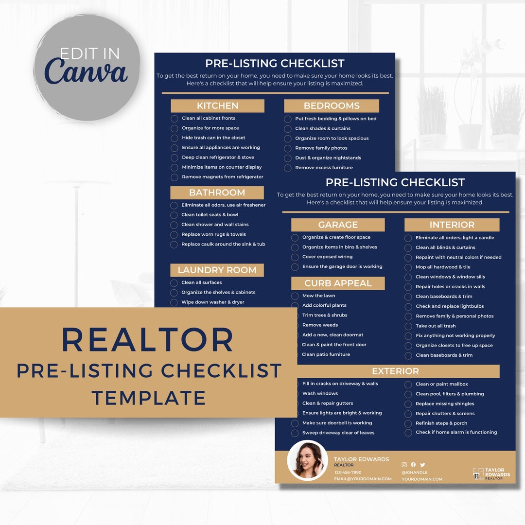 Real Estate Prelisting Checklist Realtor Checklist Seller Sheet Canva