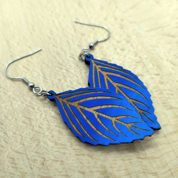 Wooden Leaves Earrings | Leaves Shaped Plywood Earrings | Original Hand Painted Wooden Earrings | Wooden Earrings for Bridesmaids