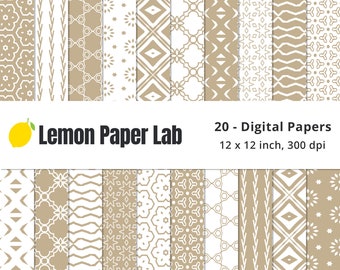 Brown Digital Paper, Khaki Backgrounds, Seamless Geometric Patterns, Brown Digital Pattern, Tan & White Papers, Christmas Rainbow Collection