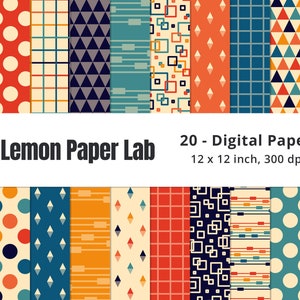 Orange & Blue Digital Paper, Retro Gradient, Retro Colors, Retro Background, Blue Backgrounds, Orange Pattern, Digital Scrapbooking Papers