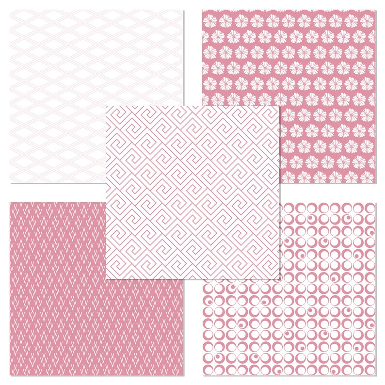 Pink Geometry Patterns Pink Geometric Pattern, Pink and White Digital Paper, Mauve Patterns ...