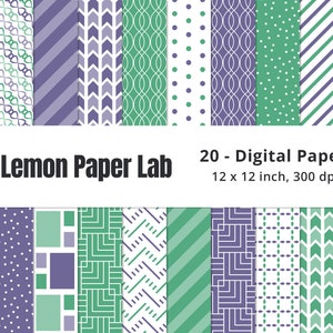 Purple Digital Paper, Green Digital Paper, Purple Background, Green Background, Purple Pattern, Green Pattern, Seamless Paper, Scrapbooking