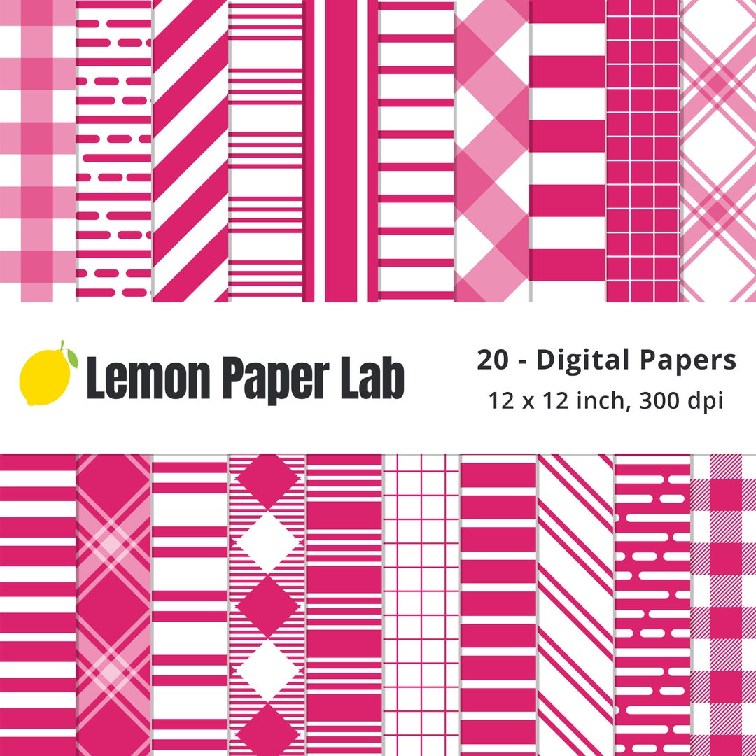 Hot Pink Digital Paper, Seamless Pattern, Pink & White Stripes, Digital