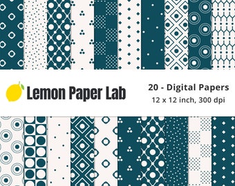 Teal Polka Dot Digital Paper, Teal Blue & Beige Geometric Pattern, Teal Green and Off White Background, Teal Paper, Autumn Colors Collection