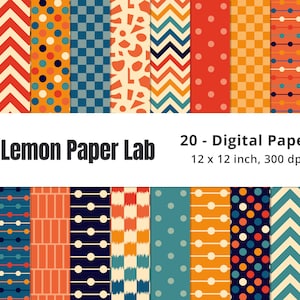 Retro Digital Paper, Rainbow Pattern, Retro Rainbow Background, Orange Digital Paper, Blue Digital Paper, Seamless Patterns, Printable Paper