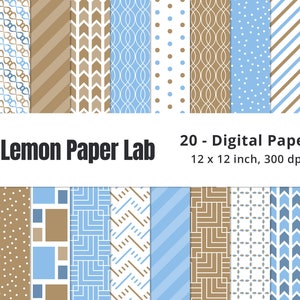 Padrões digitais marrons e azuis, fundos sem costura, padrão azul, papel digital marrom, papel imprimível para scrapbooking digital e artesanato
