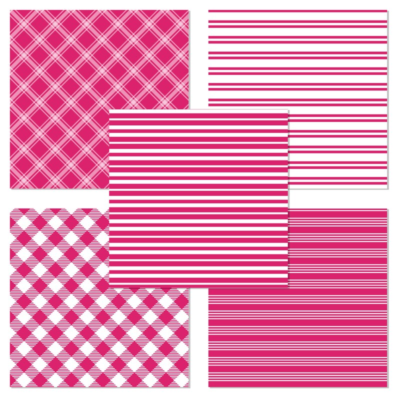 Hot Pink Digital Paper, Seamless Pattern, Pink & White Stripes, Digital