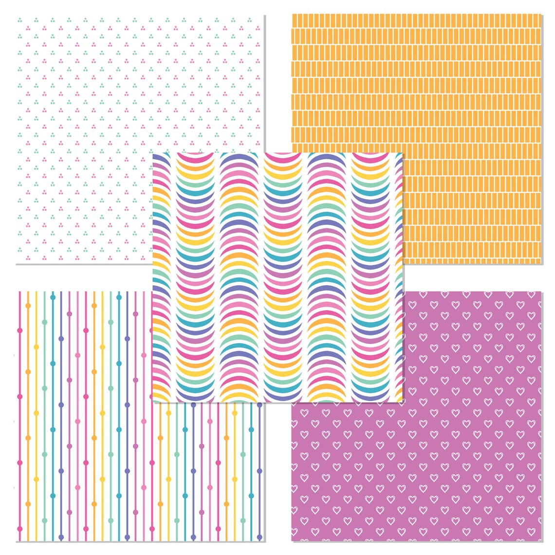 Bright Rainbow Printable Paper, Rainbow Digital Paper, Stripe Lines, Polka Dot, Fleur De Lis ...