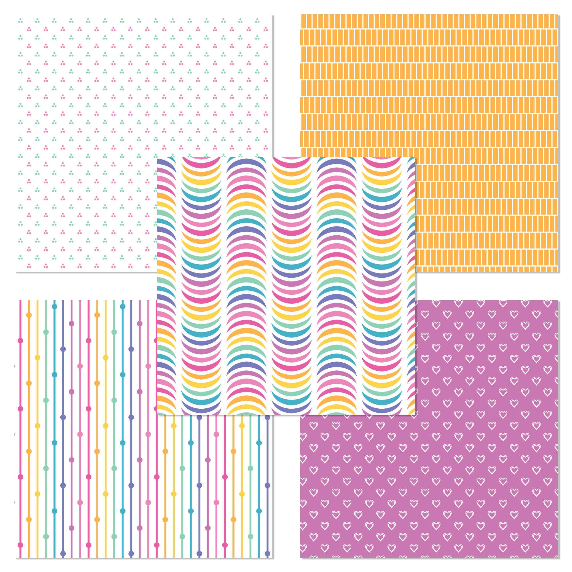 Bright Rainbow Printable Paper, Rainbow Digital Paper, Stripe Lines, Polka Dot, Fleur De Lis ...