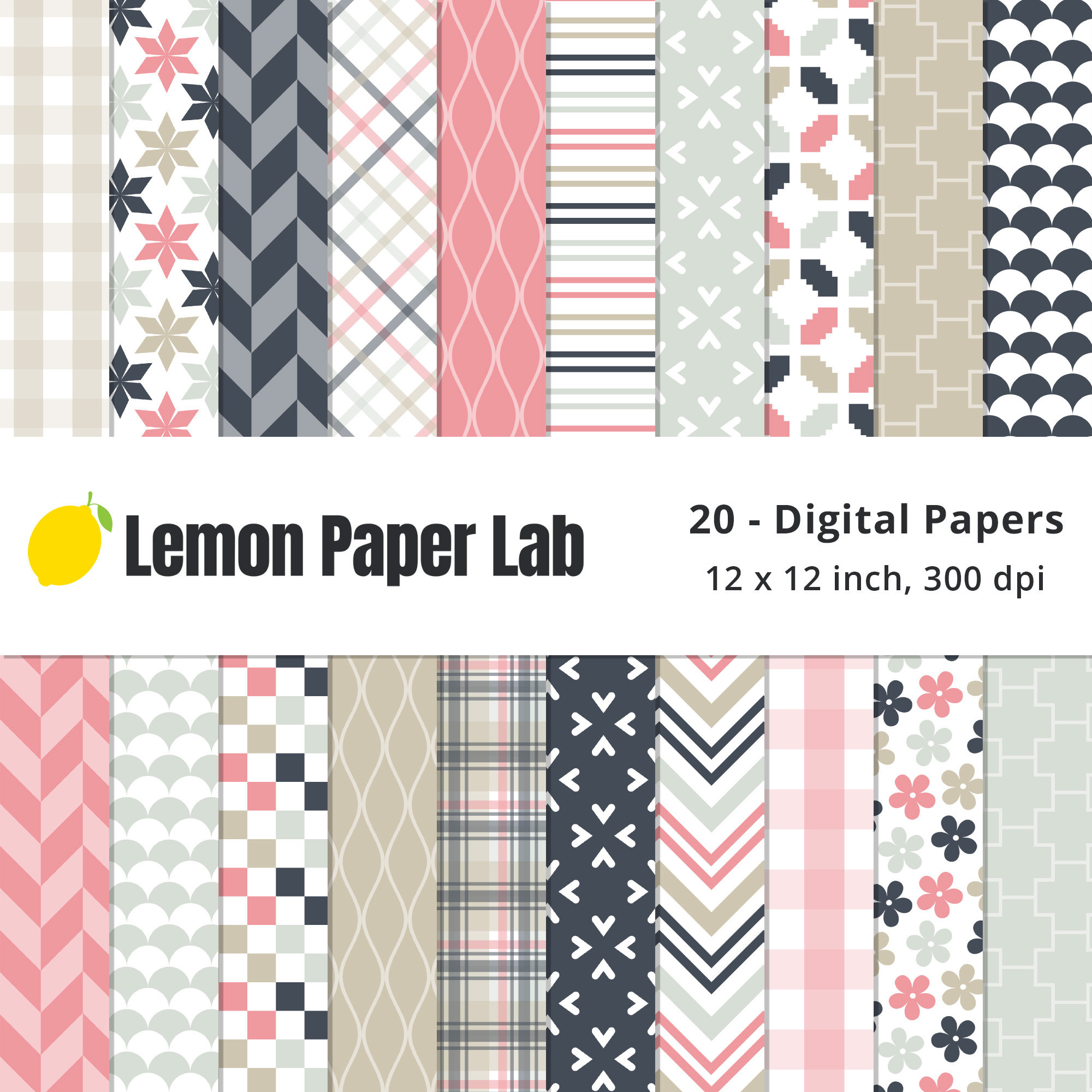 Purple and Pink Pattern Digital Paper Graphic by Lemon Paper Lab